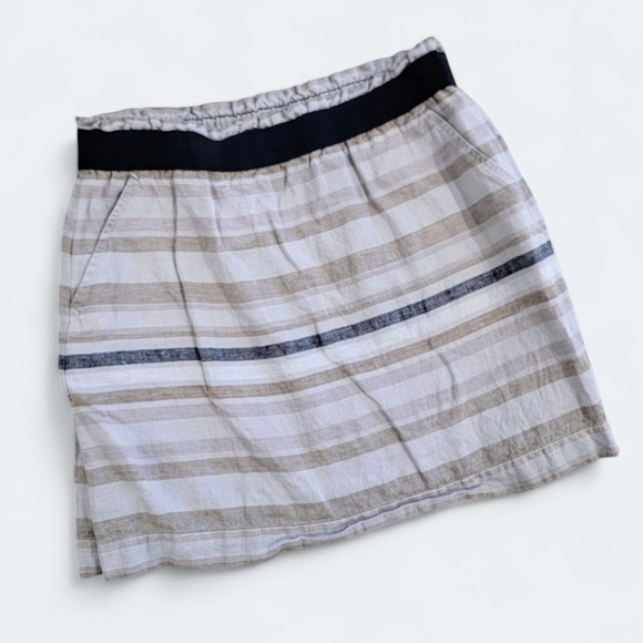 LOFT Tan Black Neutrals Striped 100% Linen Skirt Size Small - Picture 2 of 12